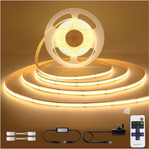 Led strip 5 meter warm wit dimbaar - Cob ledstrip met afstandsbediening en IP44 waterdicht - 24V lichtstrip voor thuis keuken kamer tv muur kast bed