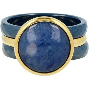 My Bendel - Ringenset met Lapiz Lazuli edelsteen - Blauw/Goudkleurige ringenset met Lapiz Lazuli edelsteen en blauwe keramieken ringen - Met luxe cadeauverpakking