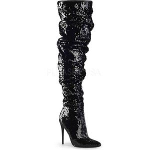 COURTLY-3011 - (EU 45 = US 14) - 5 Ruched Sequined Thigh High Boot, 1/3 Side Zip