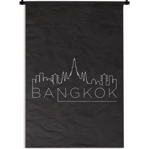 Wandkleed Wereldsteden - Skyline Bangkok wit op zwart Wandkleed katoen 60x90 cm - Wandtapijt met foto