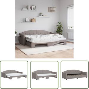 The Living Store Slaapbank Onderschuifbed - 223x90x75 cm - Comfortabel schuimmatras - Duurzame stof - Taupe