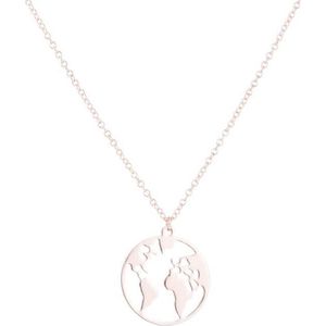 24/7 Jewelry Collection Wereldbol Ketting - Wereldkaart - Kaart - Aarde - Wereld - Rosé Goudkleurig