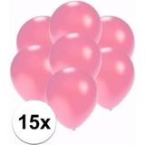 Kleine metallic roze party ballonnen 15x stuks van 13 cm - Feestartikelen/versieringen