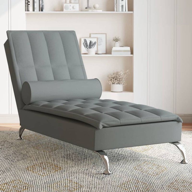 vidaXL - Massage - chaise - longue - met - bolster - stof - donkergrijs