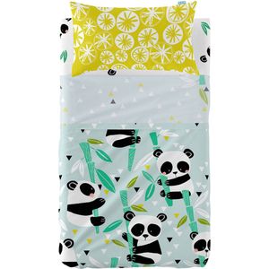 Set beddengoed HappyFriday Moshi Moshi Panda garden blue Blauw Wieg voor baby's 2 Onderdelen