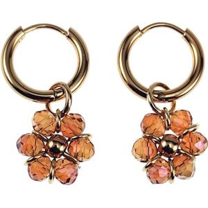 ∅14mm x 2mm Oorringen Dames - Verguld RVS - Topaas Gefacetteerde Kristallen Bloem Hanger - Bungelende Oorbellen