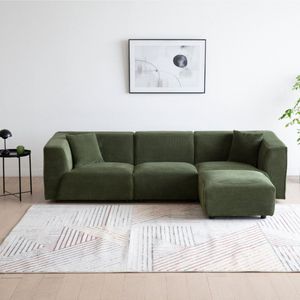 Concept-U 4-zits modulaire sofa: 3-zits rechte sofa + 1 groene Monroe corduroy poef