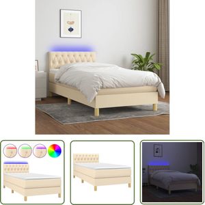 vidaXL Boxspring met LED crème 90x190 cm Boxspring - Led Bed - Creme Bed - Pocketed Spring Mattress - Slaapcomfort