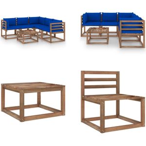 vidaXL 6-delige Loungeset met blauwe kussens geïmpregneerd grenenhout - Loungeset - Loungesets - Tuinsets - Tuinsets