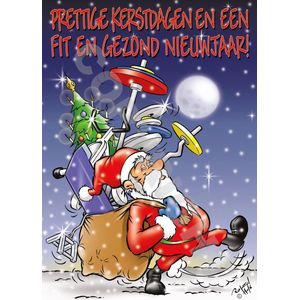 KERSTKAART ansichtkaart 1000 stuks - Wandelende kerstman - Fitness