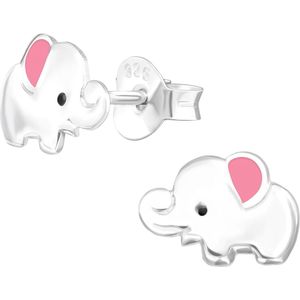 Joy|S - Zilveren baby olifant oorbellen - 6 x 9 mm - zilver met roze oortjes