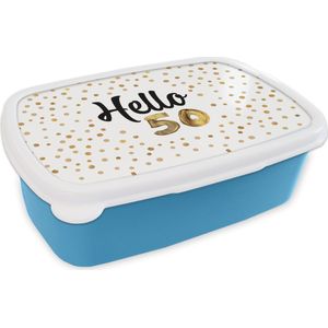 Broodtrommel Blauw - Lunchbox - Brooddoos - Jubileum - 50 jaar - Confetti - 18x12x6 cm - Kinderen - Jongen