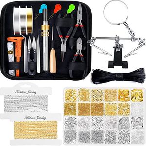 Meedeer XL Sieraden Maken Gereedschap Set-Armband maken kit-Sieraden Maken Kit-Sieraden Reparatie Kit met Sieraden Tangen-Draad en Benodigdheden voor Reparaties en het Maken van Oorbellen-Armbanden-Kettingen en meer-met verstelbare werktafel