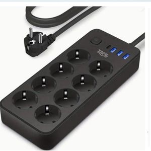 Zera-Stekkerdoos 8 Voudig met Overspanningsbeveiliging Stroompaneel en Overspanningsbeveiliging8 AC-Stopcontacten, 3 USB en 1 TYPE C, 182.88cm Verlengkabel, Geschikt voor Huizen, Kantoren,Keukens,Garages en Slaapzalen Maximaliseert Stopcontactruimte
