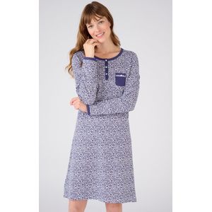 Damart - Nachthemd van zuiver gekamd katoen, lange mouwen - Blauw - 54-56 (XXL)