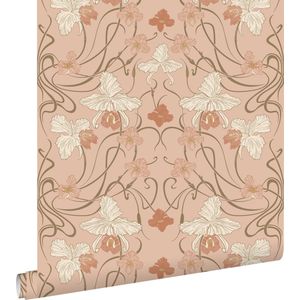 ESTAhome behang vintage bloemen in art nouveau stijl terracotta roze - 53 cm x 10.05 m - 139668