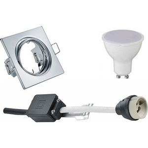 LED Spot Set - Igia - Torna - GU10 Fitting - Inbouw Vierkant - Glans Chroom - 6W - Helder/Koud Wit 6400K - Kantelbaar 80mm