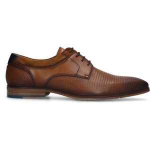 Manfield - Heren - Cognac leren veterschoen - Maat 45