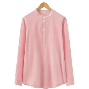 Bovista Linnen Blouse Heren - t shirt - Polo - Overhemd - Shirt - Zomer - Ibiza Stijl - Roze - Maat M