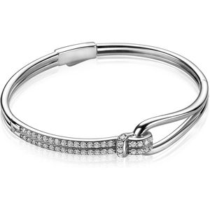 Mart Visser by ZINZI zilveren bangle armband 12mm breed geknoopte vorm bezet met witte zirconia's MVA19