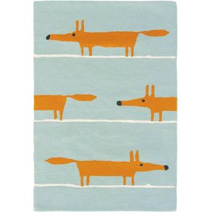 Scion - Mr Fox Aqua 25308 Vloerkleed - 120x180  - Rechthoek - Kinder,Laagpolig Tapijt - Modern - Blauw, Oranje