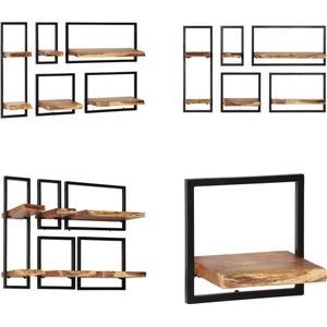 vidaXL 5-delige Wandschappenset massief acaciahout en staal - Wandplankset - Wandplanksets - Wandplankenset - Wandplankensets