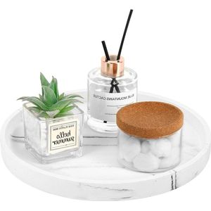 Bathroom Vanity Tray - Round Resin Tray for Kitchen Storage - Serving Tray for Coffee and Jewelry Organizer - Plant Countertop Decor Tray with Gravel White - Home and Towel Dresser Tray