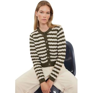 Trendyol Groene Crop Gestreepte Jas Look Breiwerk Cardigan Twoaw24Hi00293