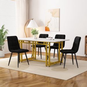 Sweiko Gouden eettafel met 4-stoelen set, moderne keuken eettafel set, zwart fluweel eetstoelen, gouden ijzeren been tafel ,120x70cm