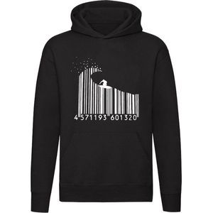 Surf code Hoodie | barcode | streepjescode | surfen | sport | code | Unisex | Trui | Hoodie | Sweater | Capuchon | Zwart