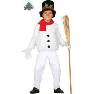 Guirma - Sneeuwman & Sneeuw Kostuum - Dikke Buik Sneeuwpop Kind Kostuum - Wit / Beige - 7 - 9 jaar - Kerst - Verkleedkleding