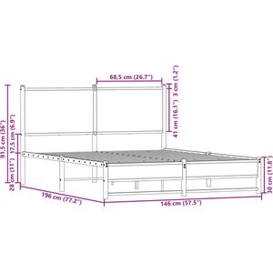 vidaXL - Bedframe - zonder - matras - metaal - gerookt - eikenkleurig - 140x190 - cm