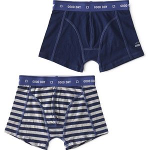 Little Label - boxershorts 2-pack - uni dark blue & big blue stripe 2Y - maat: 92 - bio-katoen