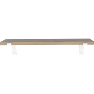 GoudmetHout Massief Eiken Wandplank - 120x15 cm - Industriële Plankdragers L-vorm - Staal - Mat Wit - Wandplank industrieel