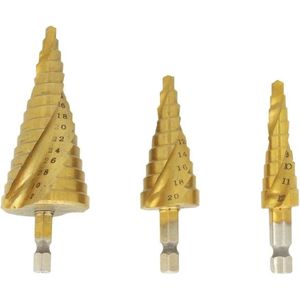 ValueHall 3 STKS Stap Boor Set Titanium Coated4 Step Cone Boor voor Hout Roestvrij Staa Plaatmetaal Precisie Boren en Gat Snijder
