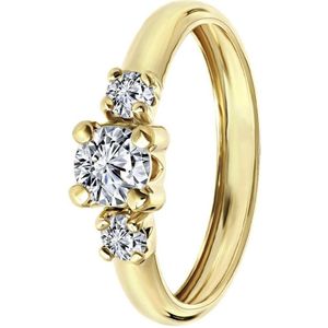 Lucardi Dames Ring met 3 zirkonia stenen - Ring - Cadeau - 14 Karaat Goud - Geelgoud