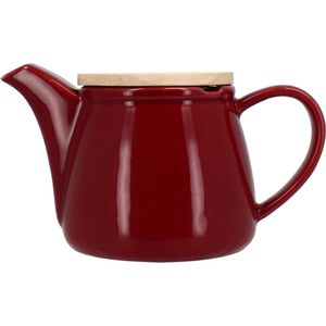 Novastyle Elegante theepot 500 ml met geperforeerde RVS filter en Bamboe deksel - Magenta/bordeauxrood