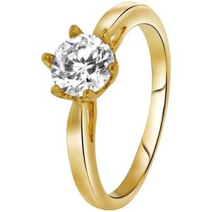Lucardi Dames Goldplated ring solitair zirkonia - Ring - Cadeau - Moederdag - Goudkleurig