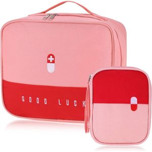 2 stuks Medicijnopbergtas, lege EHBO-tas, Medicijntas, Waterdichte toilettas voor thuis, auto, camping, reizen (roze)