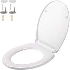 Toiletdeksel, toiletbril met softclose-mechanisme, snelontgrendelingsfunctie voor eenvoudige installatie en reiniging, O-vormige toiletbril met verstelbaar roestvrijstalen scharnier, wit (440x375x54mm)