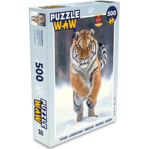 Puzzel Tijger - Landschap - Sneeuw - Winter - Dieren - Legpuzzel - Puzzel 500 stukjes