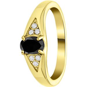 Lucardi Dames vintage ring met zwarte zirkonia – Maat 57 – 18mm - Ring - Cadeau - Staal goldplated - Goudkleurig