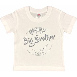 Shirt Aankondiging zwangerschap Promoted to Big Brother 2024 | korte mouw | Wit/grijs | maat 122/128 zwangerschap aankondiging bekendmaking Baby big bro brother