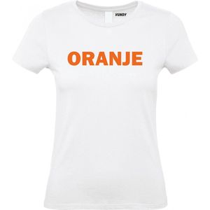Dames t-shirt Oranje Tekst | Koningsdag kleding | Oranje Shirt | Wit Dames | maat XL