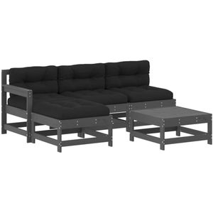 vidaXL Loungeset met kussens - 5-delig - Hout - Grijs Loungeset - Tuinset - Buitenkamer - Hout Lounge - Teak Lounge
