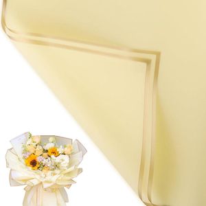 20 vellen waterdicht bloemenboeket inpakpapier voor bruiloft verjaardag feest decoratie cadeauverpakking doe-het-zelf kunsthandwerk 57 x 57 cm (lichtgele en gouden rand)