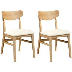 Vente-unique Set van 2 stoelen van stof met textuur en naturelkleurig heveahout - Crèmewit - LARENIA L 44 cm x H 77.5 cm x D 50 cm