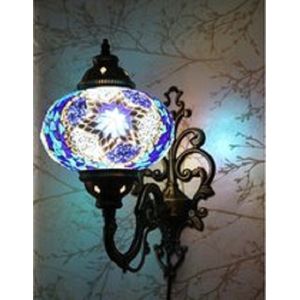 Oosterse Lamp – Wandlamp blauw - Mozaïek Lamp - Turkse Lamp - Marokkaanse Lamp Hoogte 28 cm - Handgemaakt - Authentiek