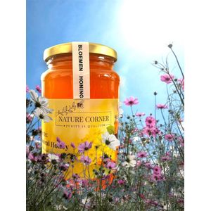 Nederlandse Bloemenhoning, fleurs miel, عسل الأزهار, natuurlijke pure bloemen honing, natuurlijke honing gemaakt door bijen die zich voeden met de wilde bloemen, geen toegevoegde suikers of smaakstoffen, heerlijke smaak en aangenaam aroma, 500g