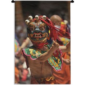 Wandkleed Bhutan - Danser met masker in Bhutan Wandkleed katoen 120x180 cm - Wandtapijt met foto XXL / Groot formaat!